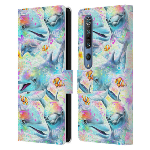 Sheena Pike Animals Rainbow Dolphins & Fish Leather Book Wallet Case Cover For Xiaomi Mi 10 5G / Mi 10 Pro 5G