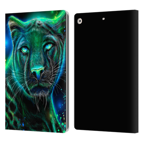Sheena Pike Big Cats Neon Blue Green Panther Leather Book Wallet Case Cover For Apple iPad 10.2 2019/2020/2021