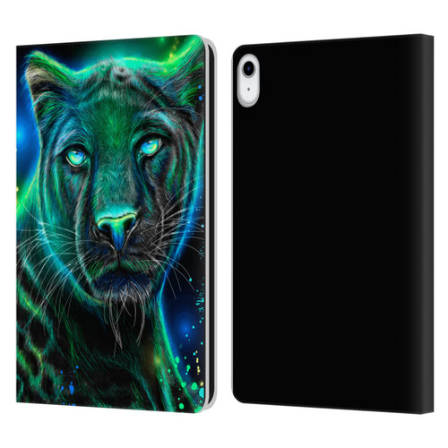 Sheena Pike Big Cats Neon Blue Green Panther Leather Book Wallet Case Cover For Apple iPad 10.9 (2022)