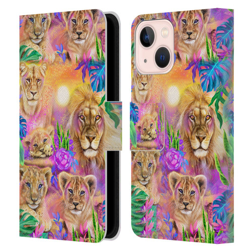 Sheena Pike Big Cats Daydream Lions And Cubs Leather Book Wallet Case Cover For Apple iPhone 13 Mini