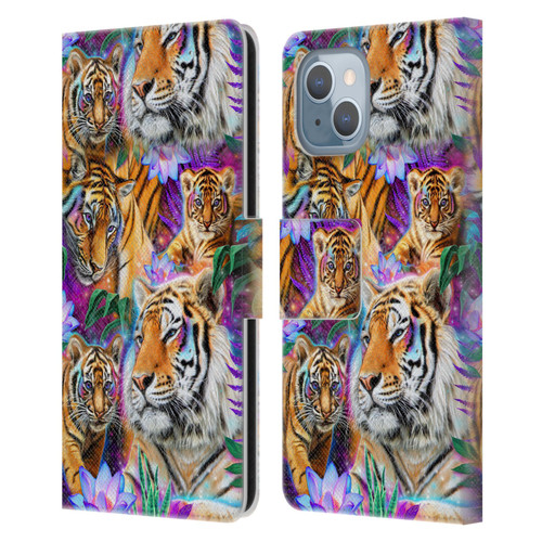 Sheena Pike Big Cats Daydream Tigers With Flowers Leather Book Wallet Case Cover For Apple iPhone 14