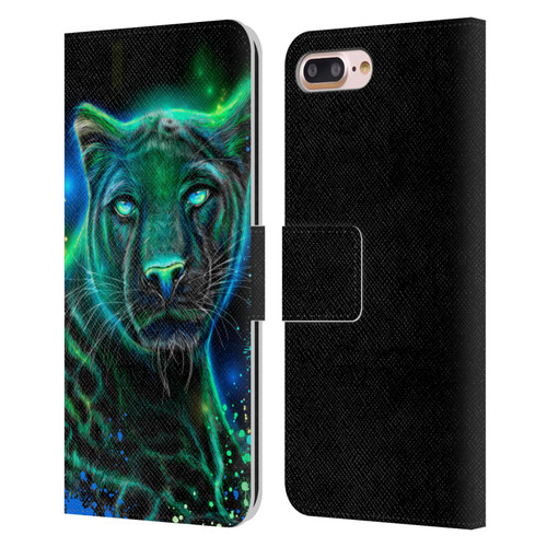 Sheena Pike Big Cats Neon Blue Green Panther Leather Book Wallet Case Cover For Apple iPhone 7 Plus / iPhone 8 Plus