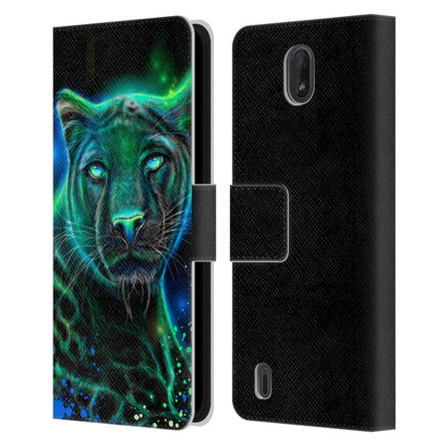 Sheena Pike Big Cats Neon Blue Green Panther Leather Book Wallet Case Cover For Nokia C01 Plus/C1 2nd Edition