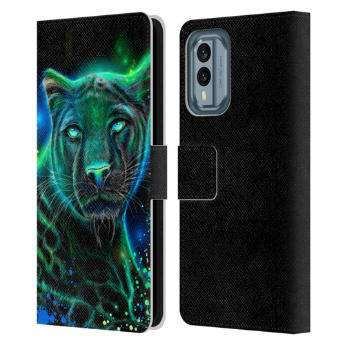 Sheena Pike Big Cats Neon Blue Green Panther Leather Book Wallet Case Cover For Nokia X30