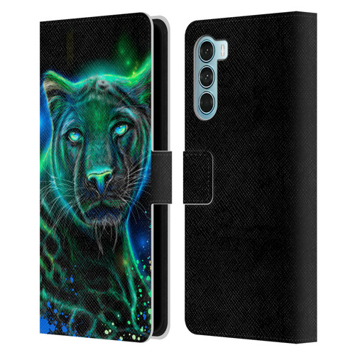 Sheena Pike Big Cats Neon Blue Green Panther Leather Book Wallet Case Cover For Motorola Edge S30 / Moto G200 5G