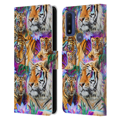 Sheena Pike Big Cats Daydream Tigers With Flowers Leather Book Wallet Case Cover For Motorola G Pure