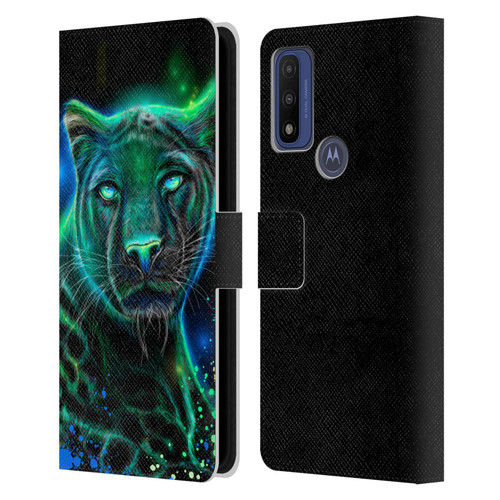 Sheena Pike Big Cats Neon Blue Green Panther Leather Book Wallet Case Cover For Motorola G Pure