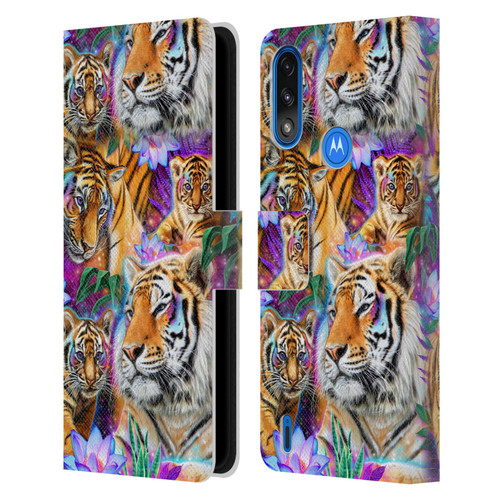 Sheena Pike Big Cats Daydream Tigers With Flowers Leather Book Wallet Case Cover For Motorola Moto E7 Power / Moto E7i Power