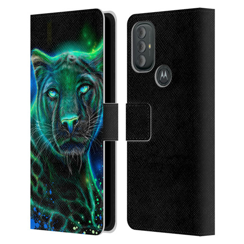 Sheena Pike Big Cats Neon Blue Green Panther Leather Book Wallet Case Cover For Motorola Moto G10 / Moto G20 / Moto G30