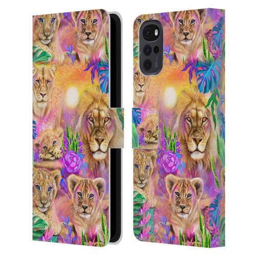 Sheena Pike Big Cats Daydream Lions And Cubs Leather Book Wallet Case Cover For Motorola Moto G22