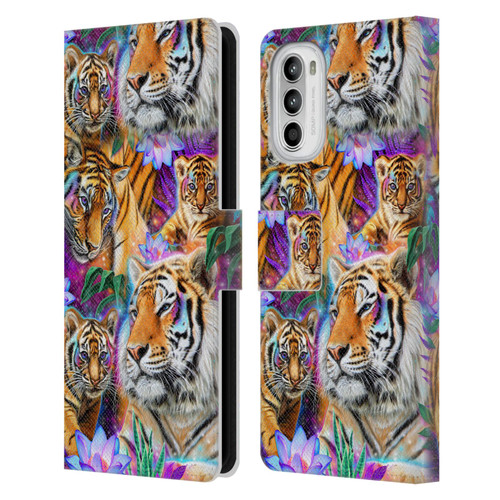 Sheena Pike Big Cats Daydream Tigers With Flowers Leather Book Wallet Case Cover For Motorola Moto G52