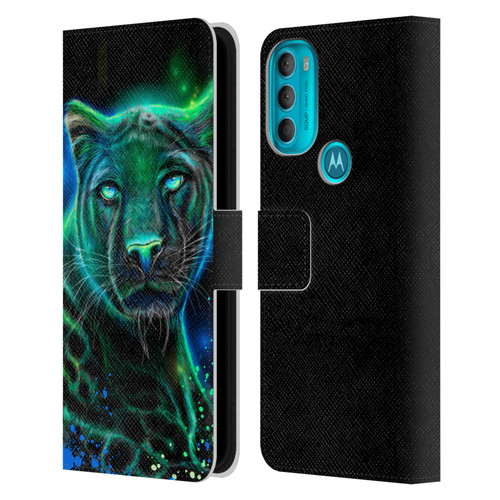 Sheena Pike Big Cats Neon Blue Green Panther Leather Book Wallet Case Cover For Motorola Moto G71 5G