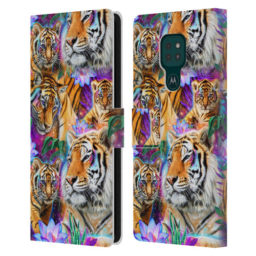Sheena Pike Big Cats Daydream Tigers With Flowers Leather Book Wallet Case Cover For Motorola Moto G9 Play
