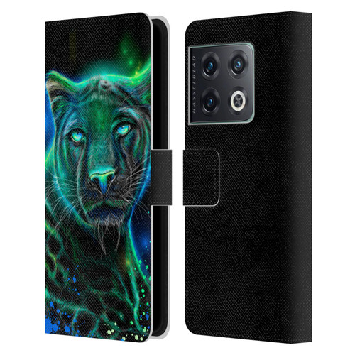 Sheena Pike Big Cats Neon Blue Green Panther Leather Book Wallet Case Cover For OnePlus 10 Pro