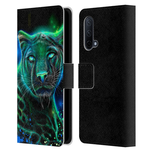 Sheena Pike Big Cats Neon Blue Green Panther Leather Book Wallet Case Cover For OnePlus Nord CE 5G