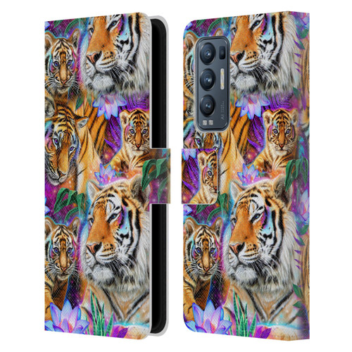 Sheena Pike Big Cats Daydream Tigers With Flowers Leather Book Wallet Case Cover For OPPO Find X3 Neo / Reno5 Pro+ 5G