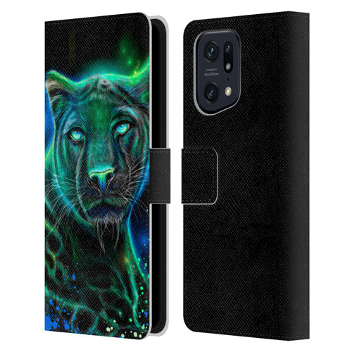 Sheena Pike Big Cats Neon Blue Green Panther Leather Book Wallet Case Cover For OPPO Find X5 Pro