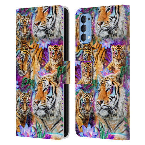 Sheena Pike Big Cats Daydream Tigers With Flowers Leather Book Wallet Case Cover For OPPO Reno 4 5G