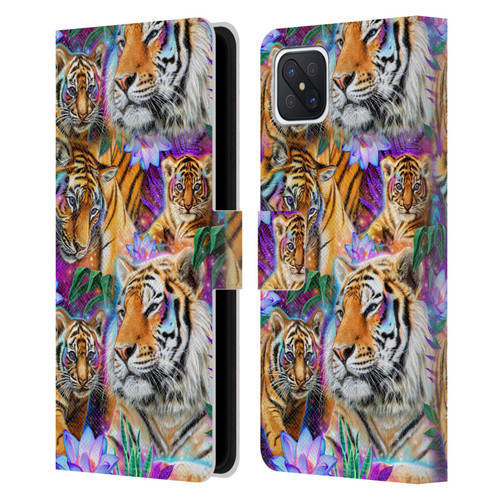 Sheena Pike Big Cats Daydream Tigers With Flowers Leather Book Wallet Case Cover For OPPO Reno4 Z 5G
