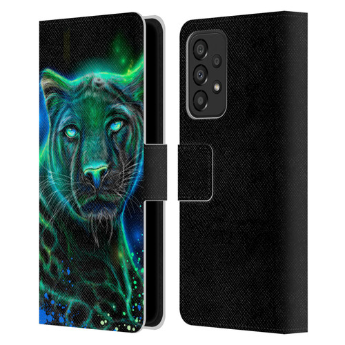 Sheena Pike Big Cats Neon Blue Green Panther Leather Book Wallet Case Cover For Samsung Galaxy A33 5G (2022)