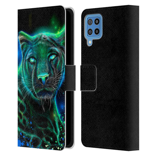 Sheena Pike Big Cats Neon Blue Green Panther Leather Book Wallet Case Cover For Samsung Galaxy F22 (2021)