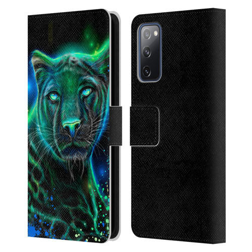 Sheena Pike Big Cats Neon Blue Green Panther Leather Book Wallet Case Cover For Samsung Galaxy S20 FE / 5G