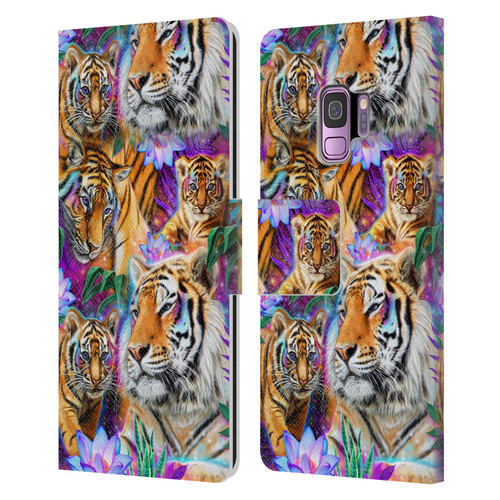 Sheena Pike Big Cats Daydream Tigers With Flowers Leather Book Wallet Case Cover For Samsung Galaxy S9