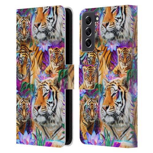 Sheena Pike Big Cats Daydream Tigers With Flowers Leather Book Wallet Case Cover For Samsung Galaxy S21 FE 5G