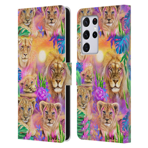 Sheena Pike Big Cats Daydream Lions And Cubs Leather Book Wallet Case Cover For Samsung Galaxy S21 Ultra 5G