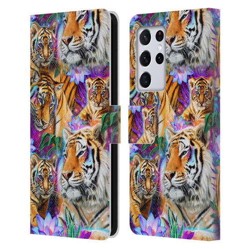 Sheena Pike Big Cats Daydream Tigers With Flowers Leather Book Wallet Case Cover For Samsung Galaxy S21 Ultra 5G