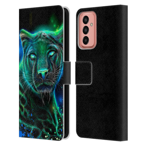 Sheena Pike Big Cats Neon Blue Green Panther Leather Book Wallet Case Cover For Samsung Galaxy M13 (2022)