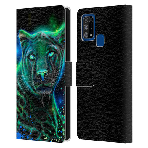 Sheena Pike Big Cats Neon Blue Green Panther Leather Book Wallet Case Cover For Samsung Galaxy M31 (2020)