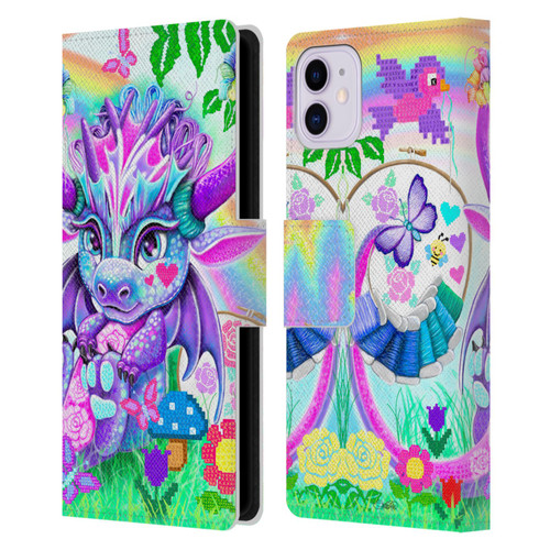 Sheena Pike Dragons Cross-Stitch Lil Dragonz Leather Book Wallet Case Cover For Apple iPhone 11