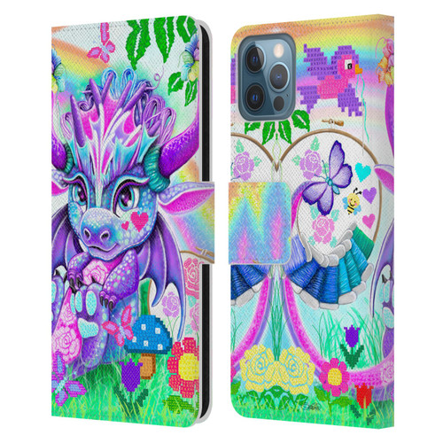Sheena Pike Dragons Cross-Stitch Lil Dragonz Leather Book Wallet Case Cover For Apple iPhone 12 / iPhone 12 Pro