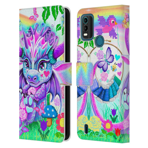 Sheena Pike Dragons Cross-Stitch Lil Dragonz Leather Book Wallet Case Cover For Nokia G11 Plus