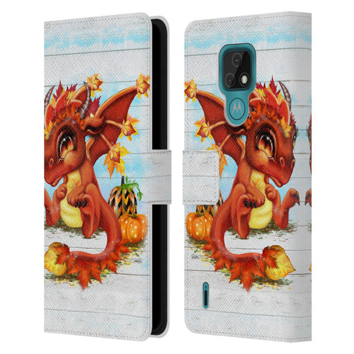 Sheena Pike Dragons Autumn Lil Dragonz Leather Book Wallet Case Cover For Motorola Moto E7
