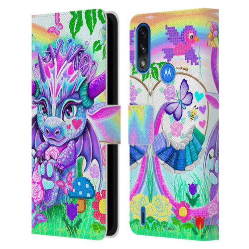 Sheena Pike Dragons Cross-Stitch Lil Dragonz Leather Book Wallet Case Cover For Motorola Moto E7 Power / Moto E7i Power