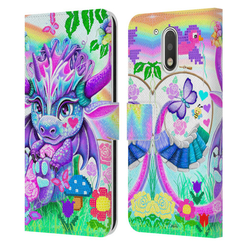 Sheena Pike Dragons Cross-Stitch Lil Dragonz Leather Book Wallet Case Cover For Motorola Moto G41