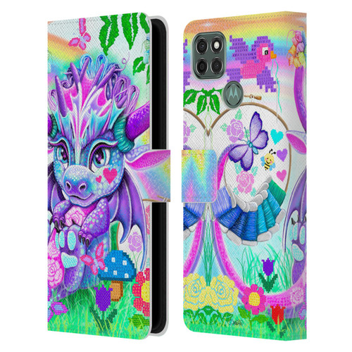 Sheena Pike Dragons Cross-Stitch Lil Dragonz Leather Book Wallet Case Cover For Motorola Moto G9 Power