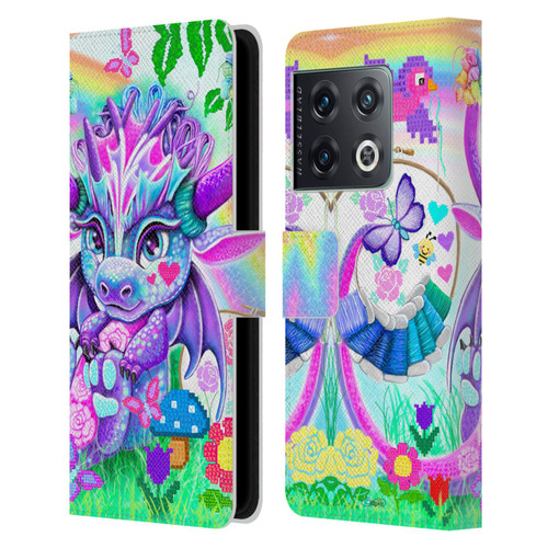 Sheena Pike Dragons Cross-Stitch Lil Dragonz Leather Book Wallet Case Cover For OnePlus 10 Pro