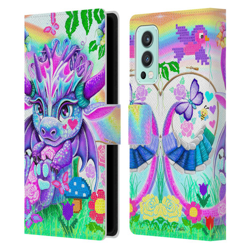 Sheena Pike Dragons Cross-Stitch Lil Dragonz Leather Book Wallet Case Cover For OnePlus Nord 2 5G