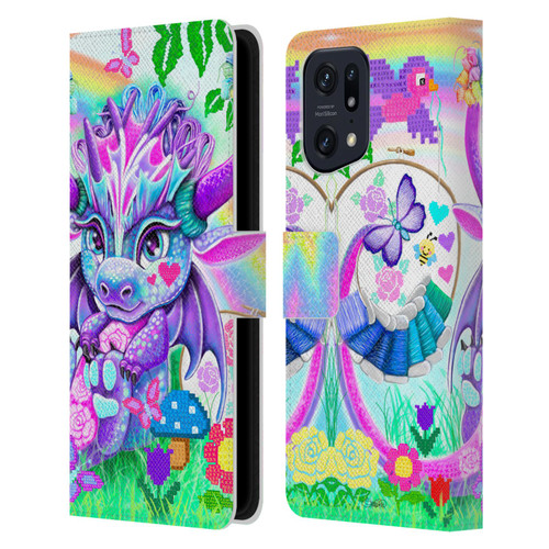 Sheena Pike Dragons Cross-Stitch Lil Dragonz Leather Book Wallet Case Cover For OPPO Find X5