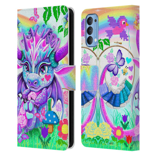 Sheena Pike Dragons Cross-Stitch Lil Dragonz Leather Book Wallet Case Cover For OPPO Reno 4 5G