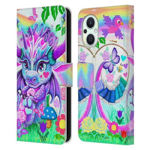 Sheena Pike Dragons Cross-Stitch Lil Dragonz Leather Book Wallet Case Cover For OPPO Reno8 Lite