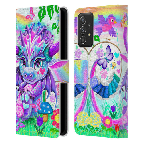 Sheena Pike Dragons Cross-Stitch Lil Dragonz Leather Book Wallet Case Cover For Samsung Galaxy A52 / A52s / 5G (2021)