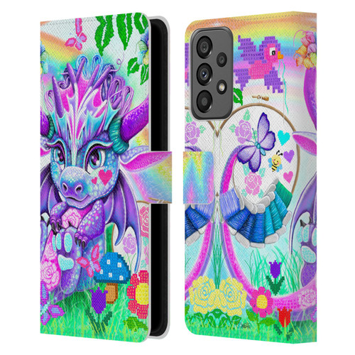 Sheena Pike Dragons Cross-Stitch Lil Dragonz Leather Book Wallet Case Cover For Samsung Galaxy A73 5G (2022)