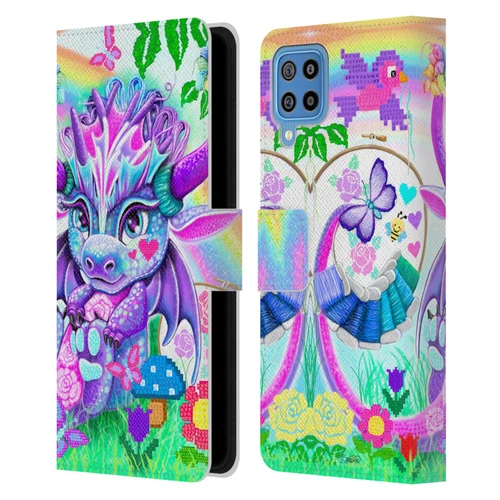 Sheena Pike Dragons Cross-Stitch Lil Dragonz Leather Book Wallet Case Cover For Samsung Galaxy F22 (2021)
