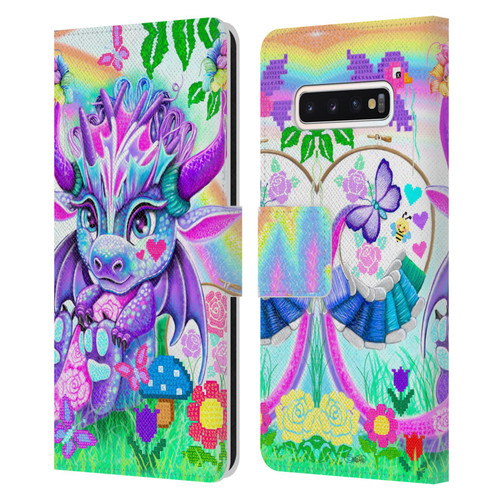 Sheena Pike Dragons Cross-Stitch Lil Dragonz Leather Book Wallet Case Cover For Samsung Galaxy S10