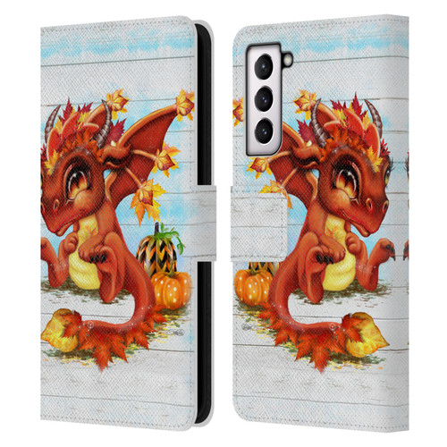 Sheena Pike Dragons Autumn Lil Dragonz Leather Book Wallet Case Cover For Samsung Galaxy S21 5G