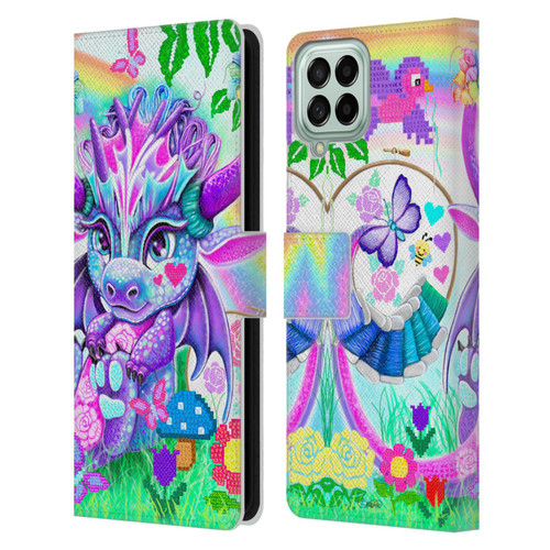 Sheena Pike Dragons Cross-Stitch Lil Dragonz Leather Book Wallet Case Cover For Samsung Galaxy M33 (2022)
